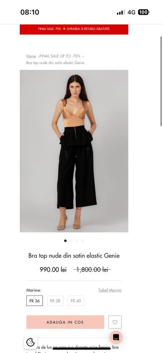 Mur Mur Bra top nude din satin elastic Genie