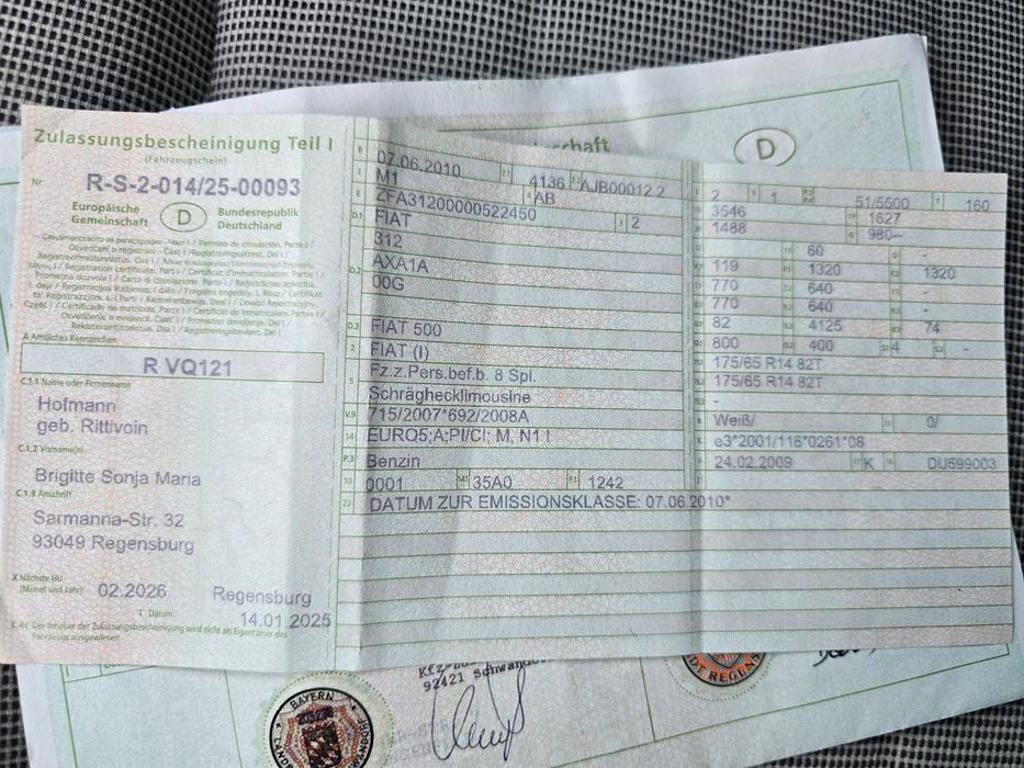 Fiat 500 , 2010 euro 5 decapotabila