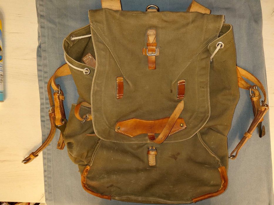 Raniță militară românească RSR vintage – pânză și piele