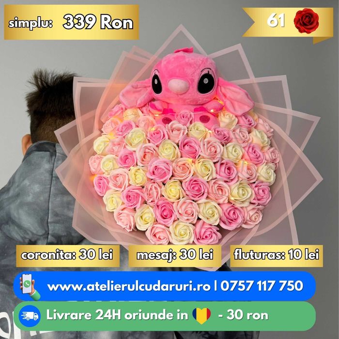 Buchete Trandafiri Sapun / Sclipici , Stitch | Livrare oriunde
