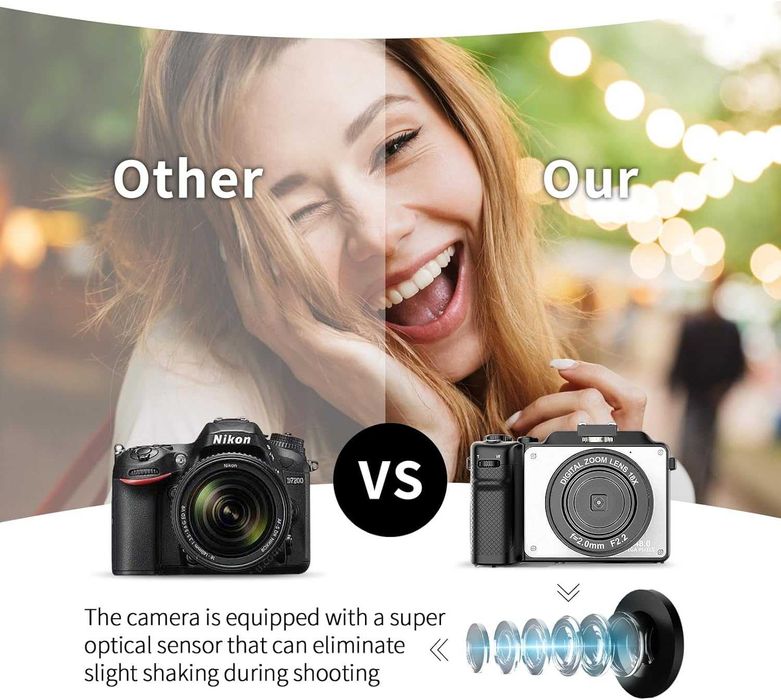 Цифрова фотокамера TEKXDD, 4K Vlog камера+ 64 GB SD карта