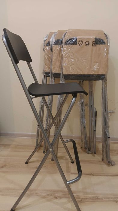 Бар стол с облегалка, сгъваем Franklin черен 4 броя