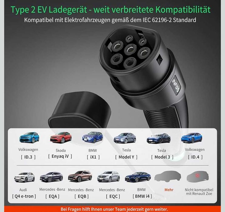 INFGO Зарядна станция тип 2 1-фазен 3.68kW 8.1 м. кабел 6-16A EV нова