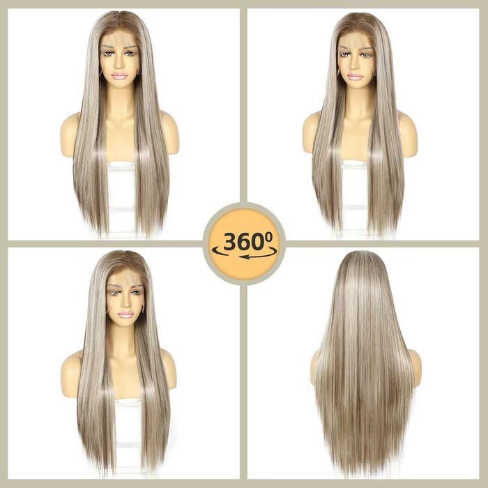 Peruca Sapphirewigs blonda lunga dreapta 66 cm dantela frontala 13x6