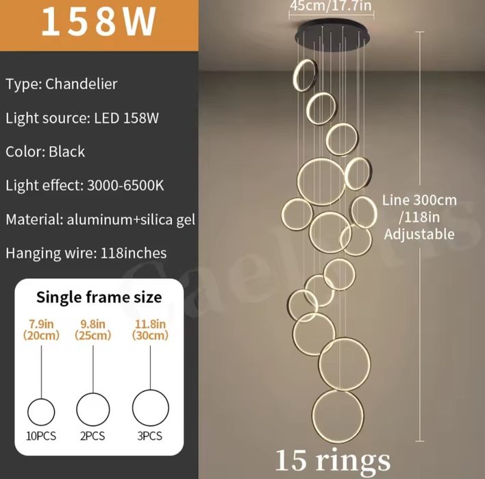 Черни висящи рингове 12 или ринга за висок таван, стълбище