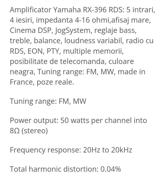 Vând Amplituner YAMAHA RX 396