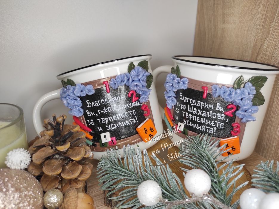 Чаши, декорирани с полимерна глина