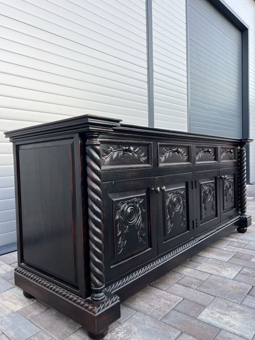 Set Masa Lemn Masiv + 8 Scaune + Servanta Stil Colonial Antic Baroc