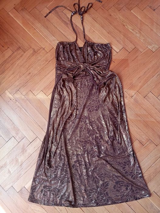 Официална лятна рокля.В кафяво и златно.Мека,лека  материя