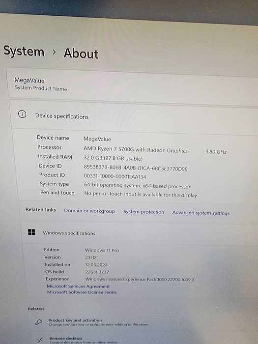 Компьютер на AMD Ryzen 7 5700G, RAM 32G, SSD 1Tb