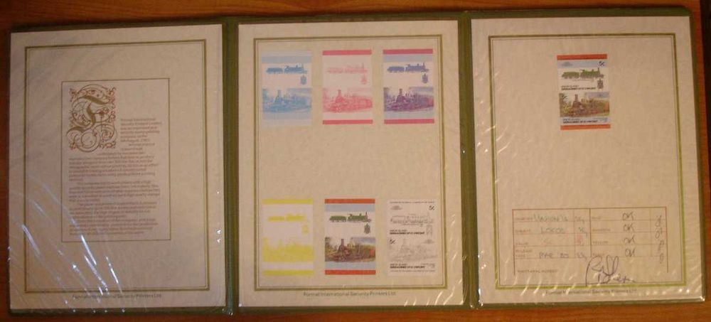 St. Vincent Grenadines 1985 Trains Progressive Proofs Signed to 5C
