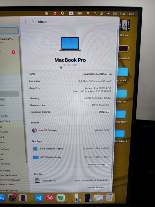 Macbook pro a1990  display ishlamidi