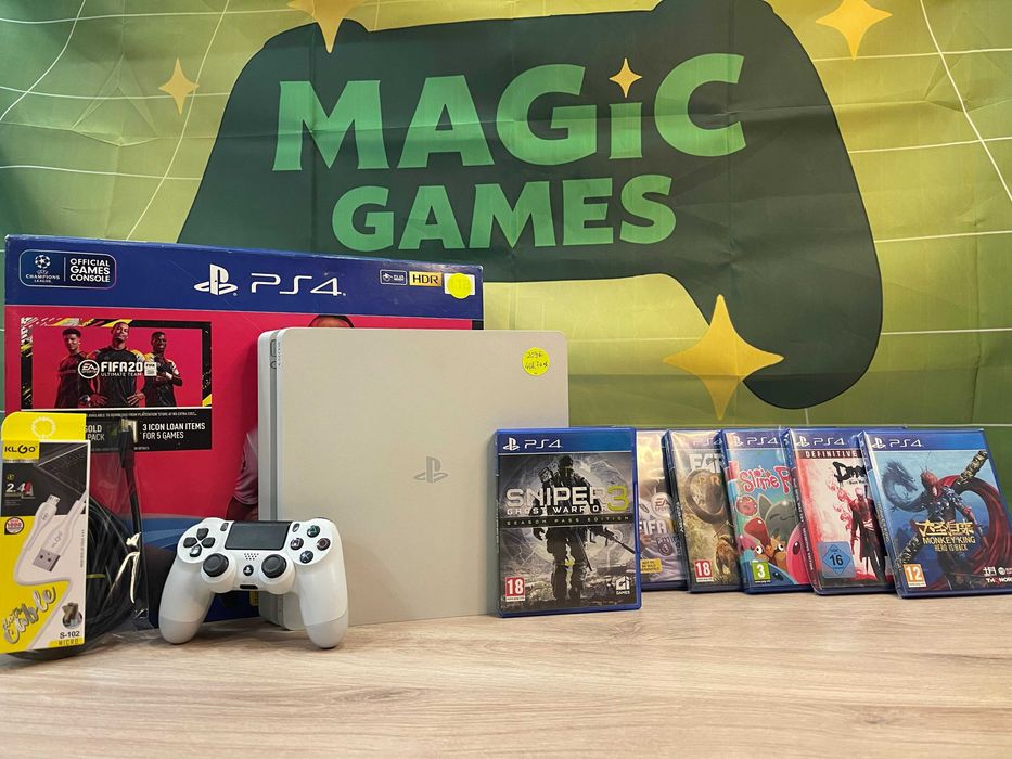 Втора употреба лимитиран бял PS4 / Playstation 4 Slim 500GB комлект + 1 игра подарък! - Magic Games