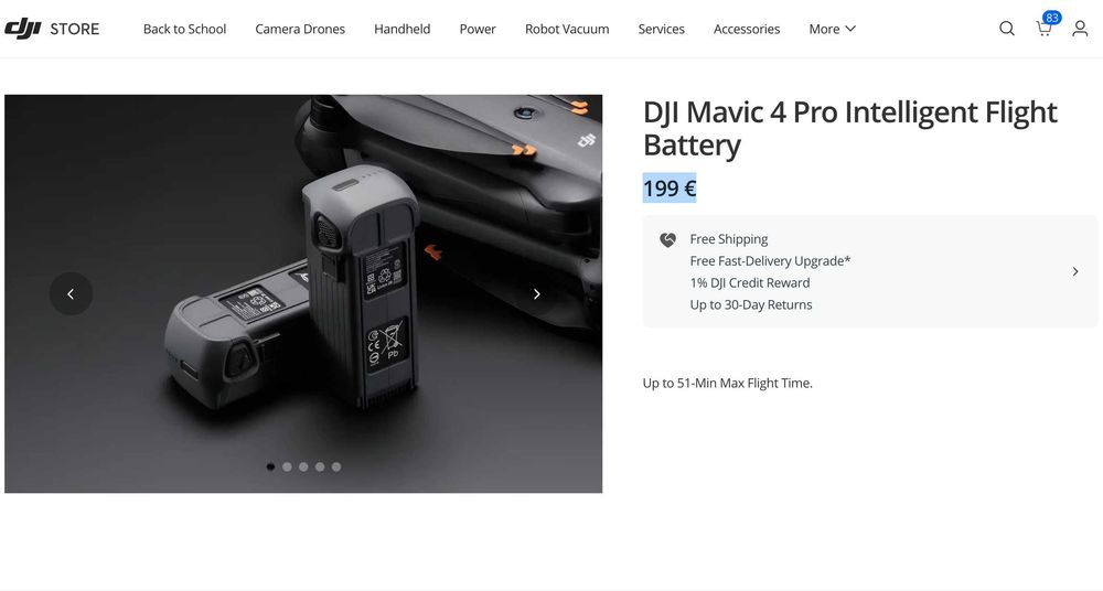 Pret FIX 1 acumulator DJI Mavic 4 Pro Intelligent Flight Battery 6654mAh GARANTIE 12/2026 in STARE ca NOUA model BWX341-6654-14.32
