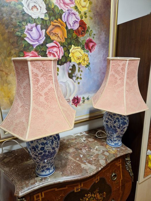 Чифт страхотни английски антикварни порцеланови лампи