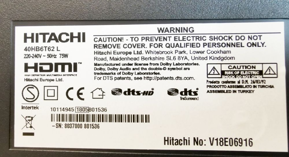 Smart tv wi-fi bluetooth Hitachi 102cm
