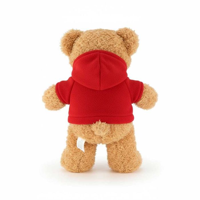 Ursulet de plus moale si pufos maro deschis cu pulover rosu 30 x 23 cm