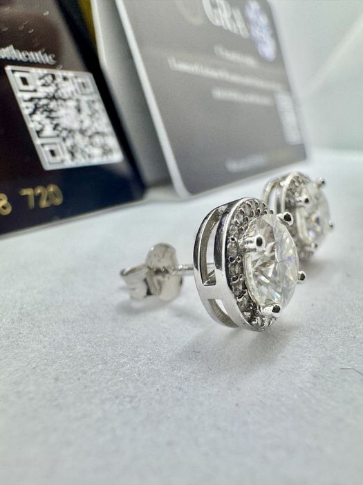 Сребърни обеци с мойсанит (Диамант) 1 карат