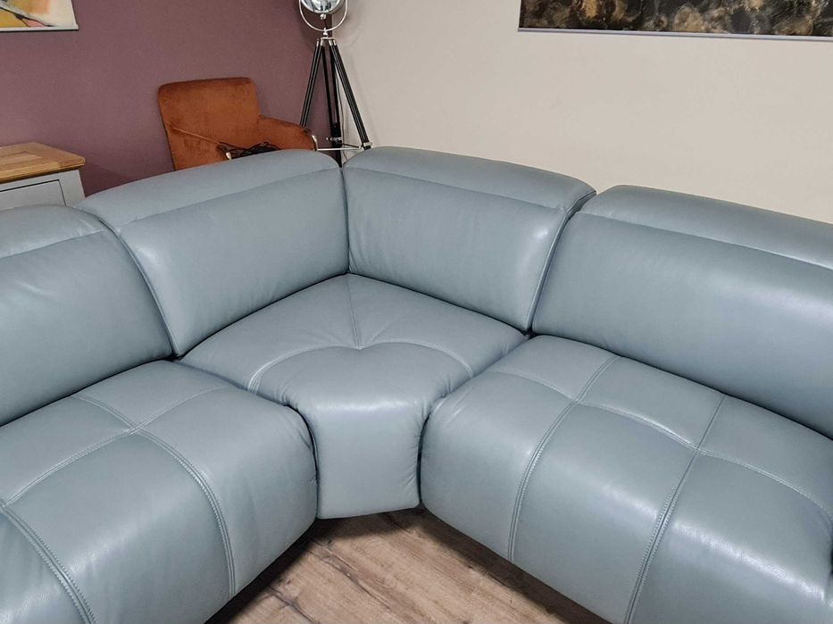 Сиво - син кожен ъглов диван "Marvella"