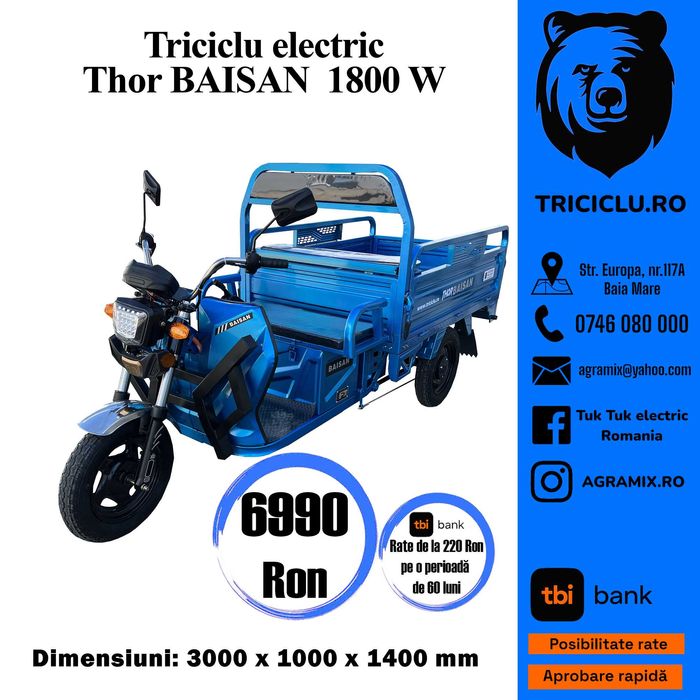 Tricicleta noua electrica basculabila Baisan 1800W Agramix
