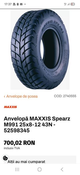 Anvelope atv maxxis spearz 12" stradă  impecabile ca noi