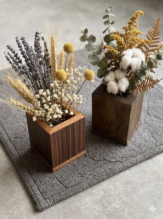 Дизайнерски дървен моливник / Ваза за сухи цветя – Ръчна изработка