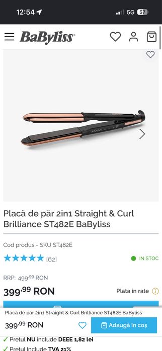 Placă de păr 2in1 Straight & Curl Brilliance ST482E BaByliss
