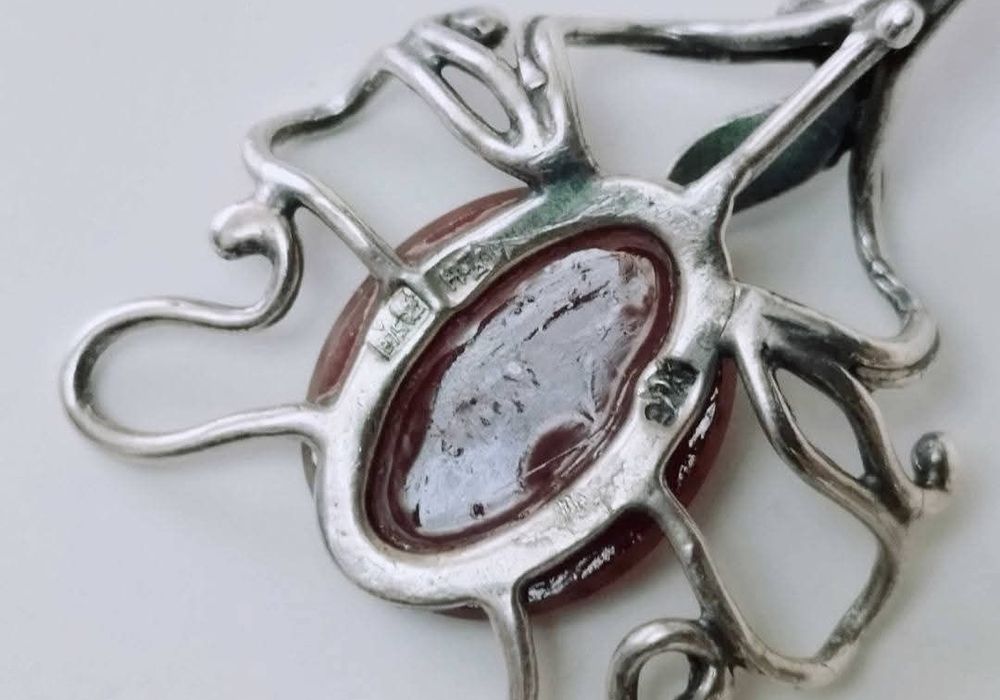 Vechi lant argint 835 cu pandantiv piatra carnelian argint 875