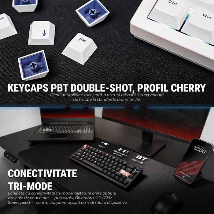 Tastatură Gaming RGB Mecanică 65% Wireless Bluetooth Neagră Nouă Garanție 2 ani