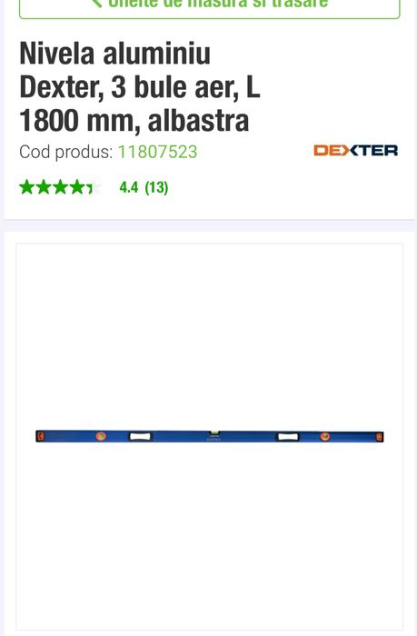 Nivela aluminiu Dexter, 3 bule aer, L 1800 mm