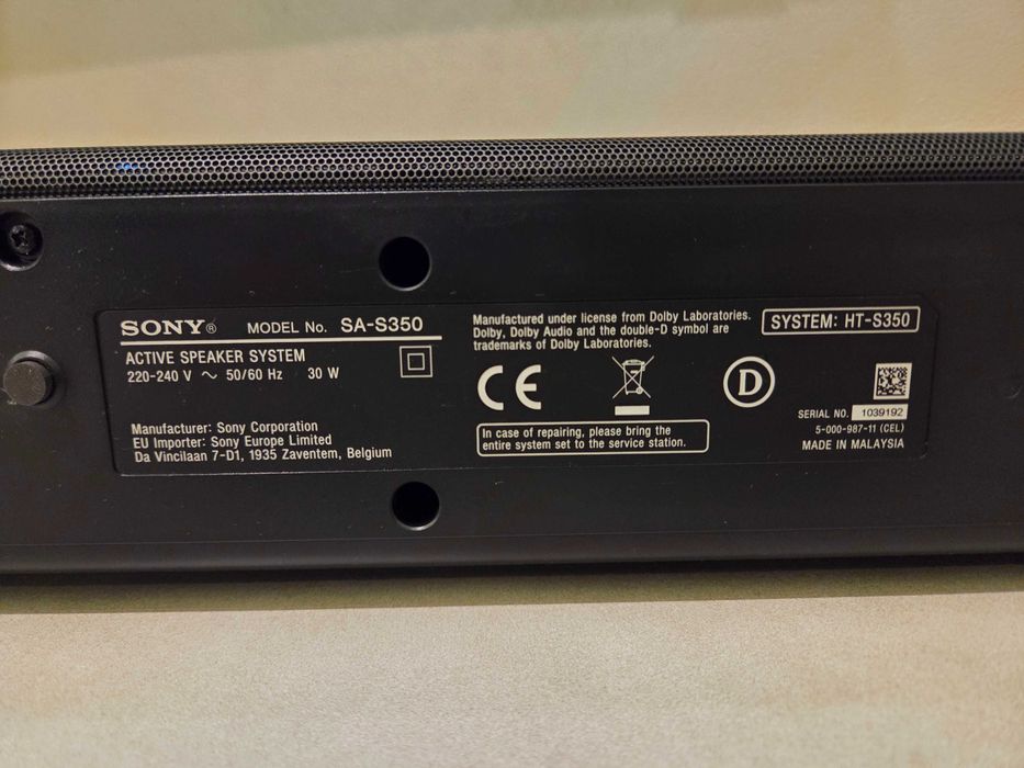 Soundbar Sony HT-S350, 320W, Subwoofer wireless, Bluetooth, Negru