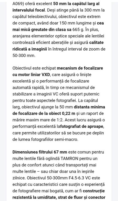 Obiectiv Tamron 50 300mm A069S