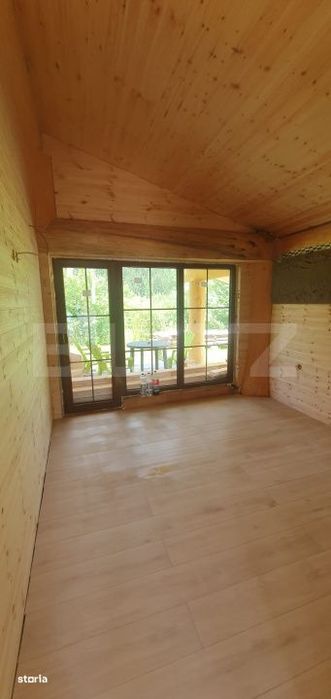 Casa moderna din lemn 3 camere, 60 mp, utilata, mobilata, zona Plaiu S