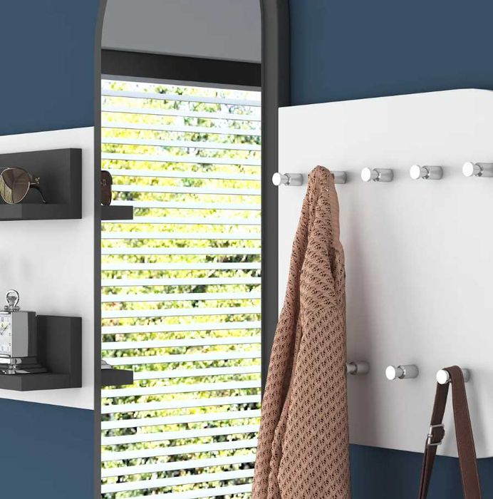 Закачалка с огледало Puzzle-home 2445, Бял - черен/натурален, Промоция