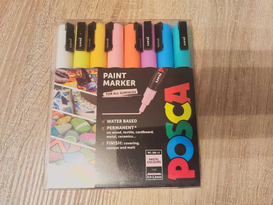 Set carioci POSCA pastel 8 buc, noi, PC‑3M
