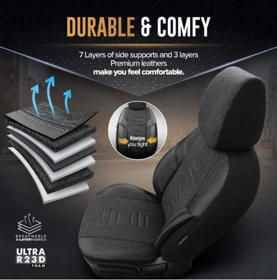 Луксозна тапицерия OTOM текстил с еко кожа THRONE Design – Черна със сив шев