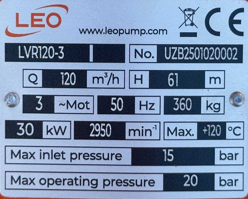 Вертикальные многоступенчатые насосы LEO LVR120-3. 30кв