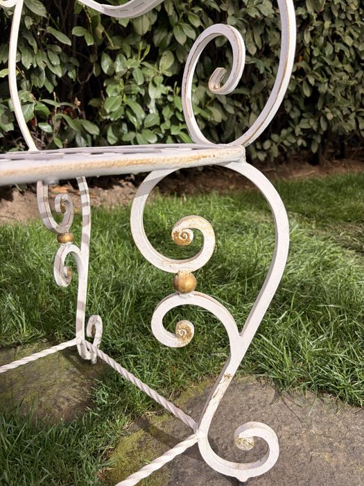 Метален градински стол, стилен, бял и златист