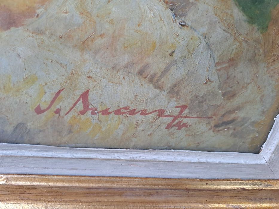 tablou vechi pictura pe carton gros 74/58 cm semnat datat