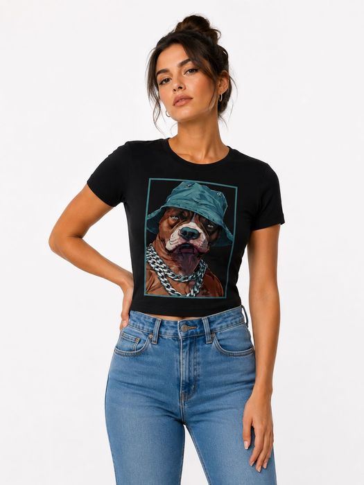 Дамска тениска Urban Dog Style – бяла и черна streetwear визия