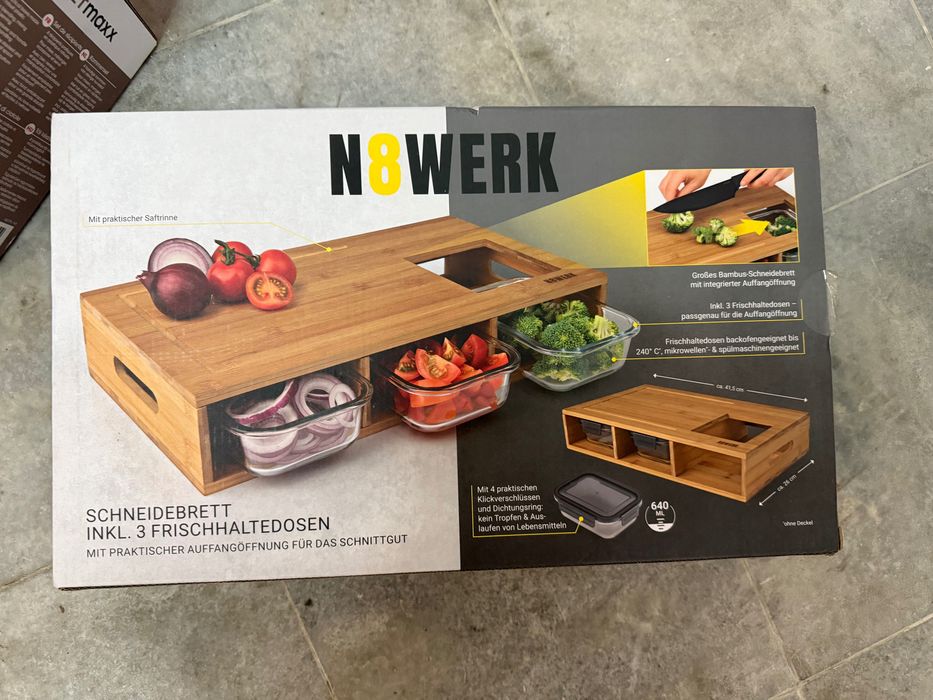 Бамбукова дъска с отвор плюс  3 купи за съхранение