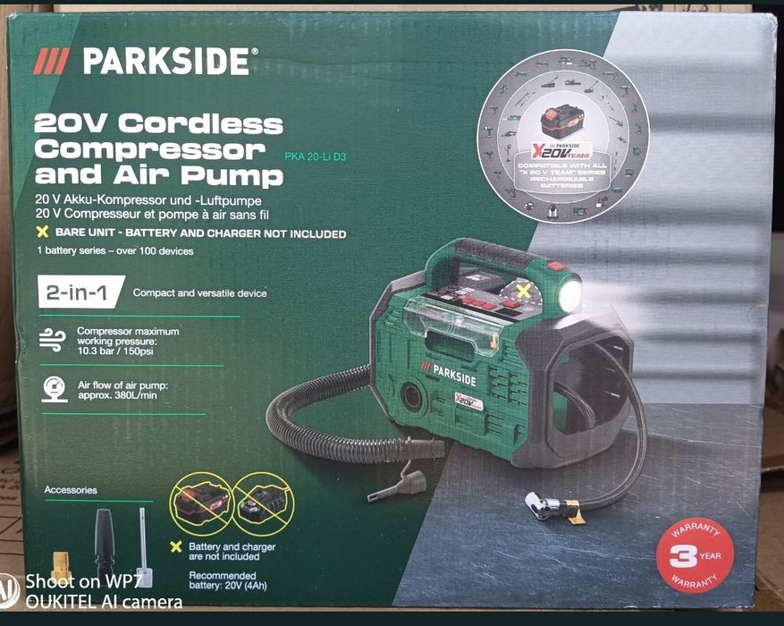 Parkside compresor 20V 3in1 digital pompa aer umflat baterie lanterna