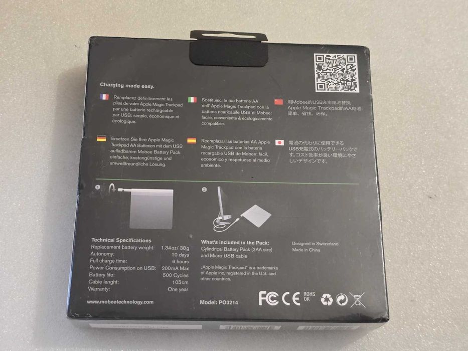 Baterie externa reincarcabila USB Mobee The Power Bar pentru Apple Magic Trackpad, Aluminiu