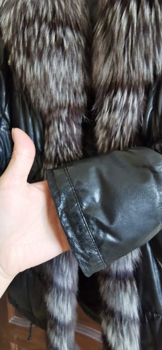 Пуховик из натуральной кожи