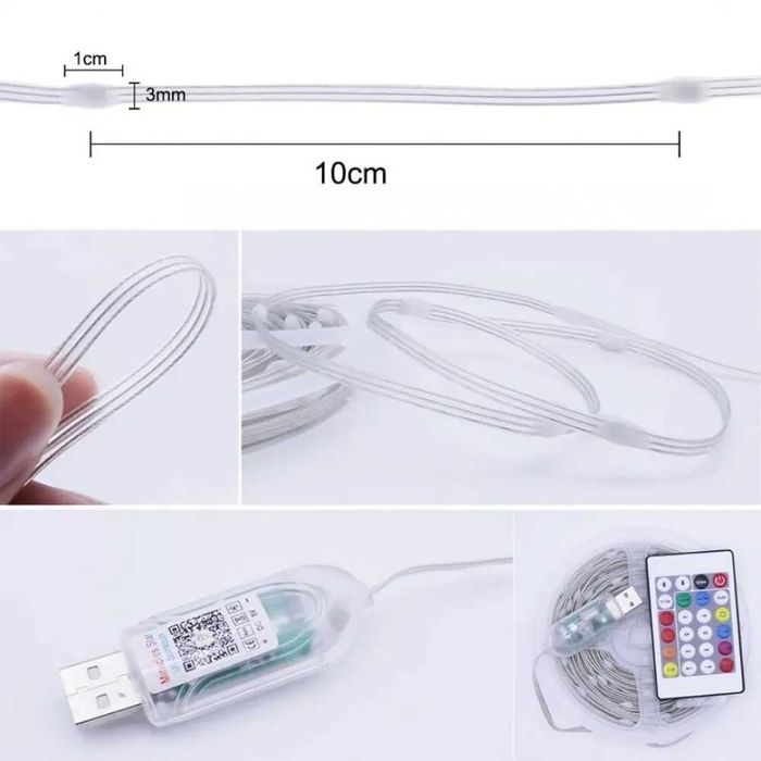 Instalatie LED de 10 m, bandă RGB cu Bluetooth și aplicatie telefon