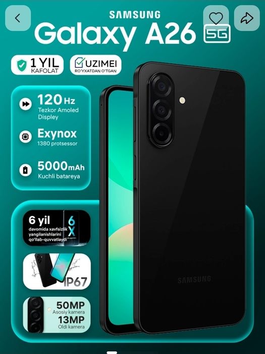 Galaxy A26 355,000 sum 12 oʻy