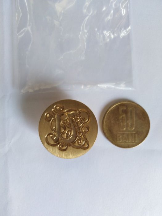 Sigiliu ceara litera U stilizata metal stampila amprenta aurie 25 mm