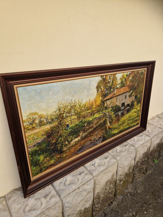 Изключителна антикварна авторска френска картина масло платно