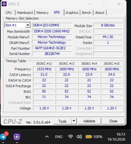 Micron 8 ГБ DDR4-3200 SO-DIMM для ноутбука