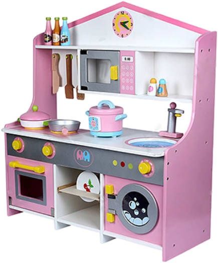 Деревянная кухня с игрушкой для стиральной машины,